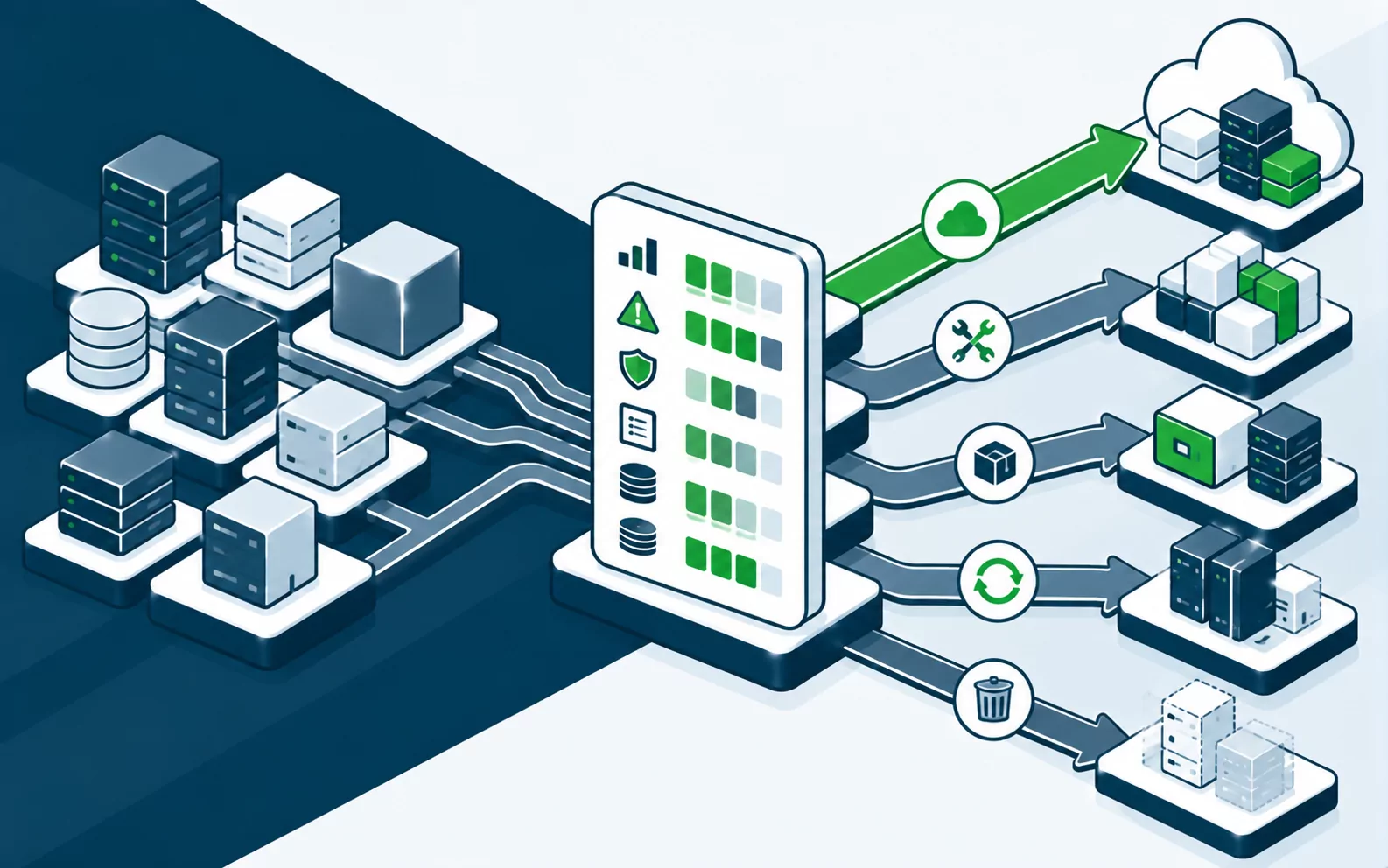 Workload portfolio scored and routed to migrate, refactor, replatform, retain or retire