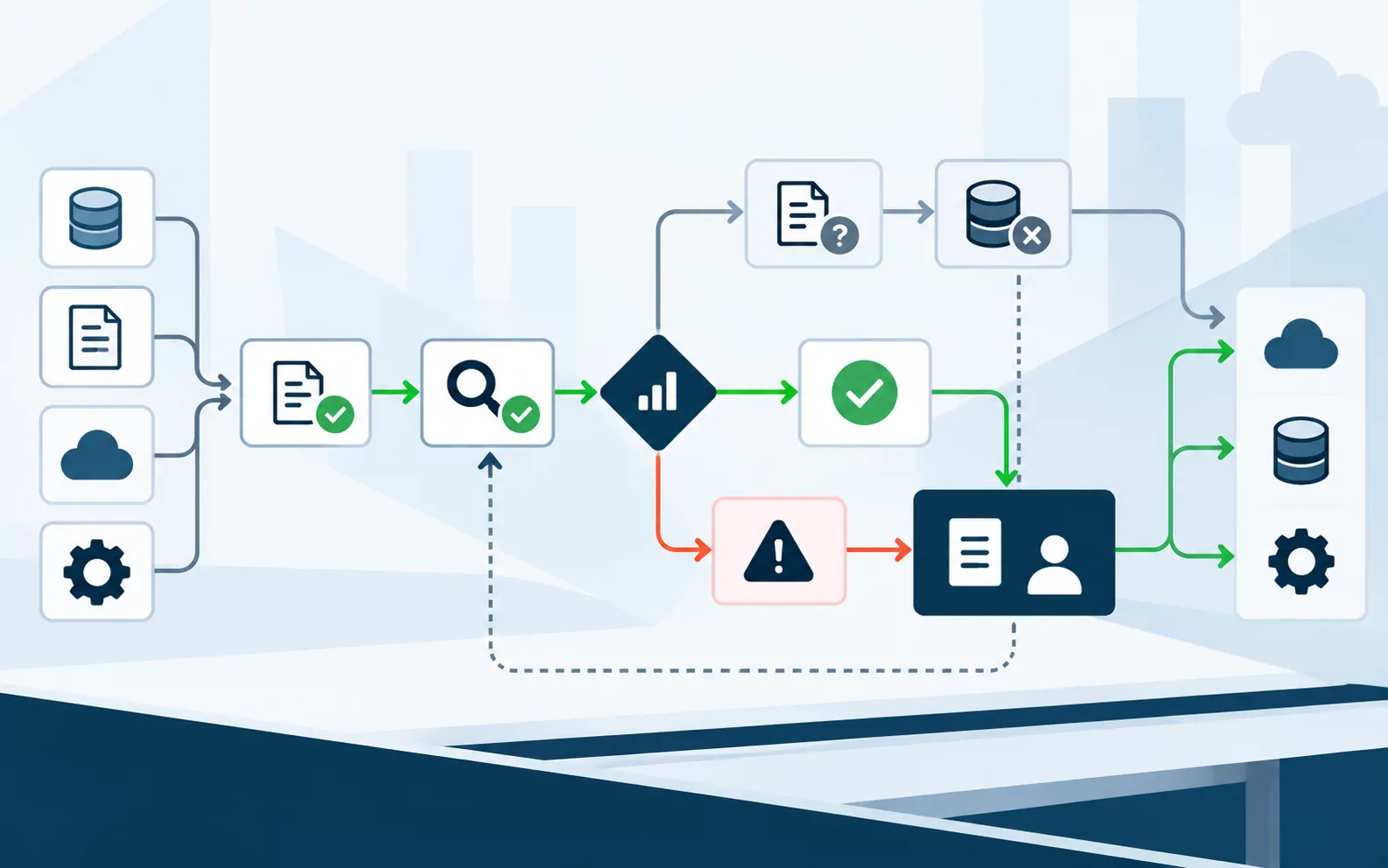 Automated document workflow where exceptions are routed to a human reviewer