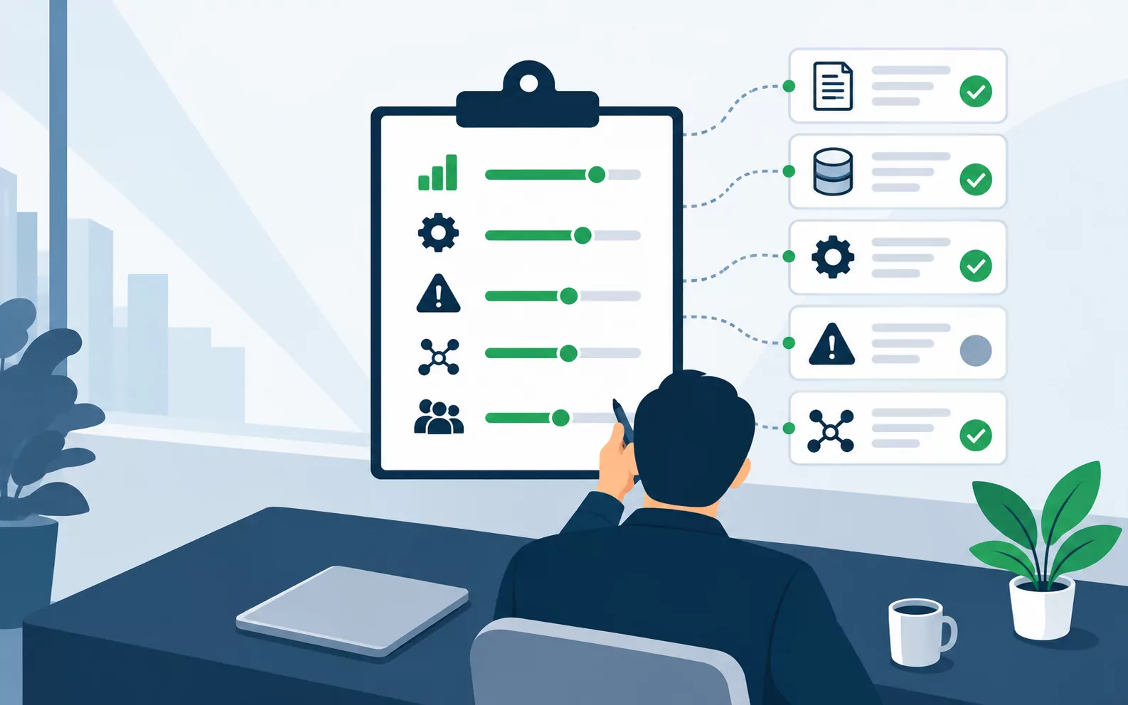 Analyst scoring candidate processes on a checklist for volume, risk, data and ownership