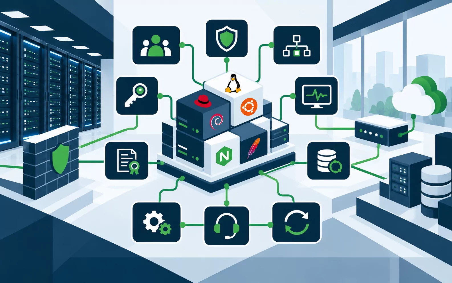 Open-source stack integrated with identity, security, monitoring and backup controls