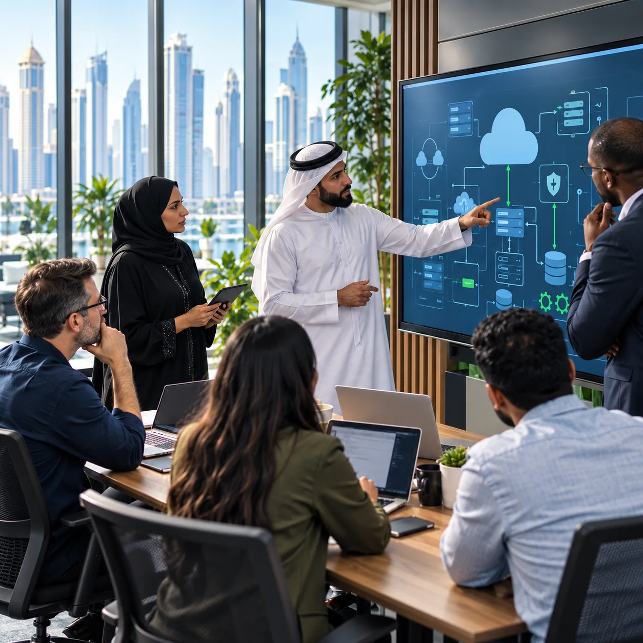 Leadership team reviewing an enterprise technology architecture