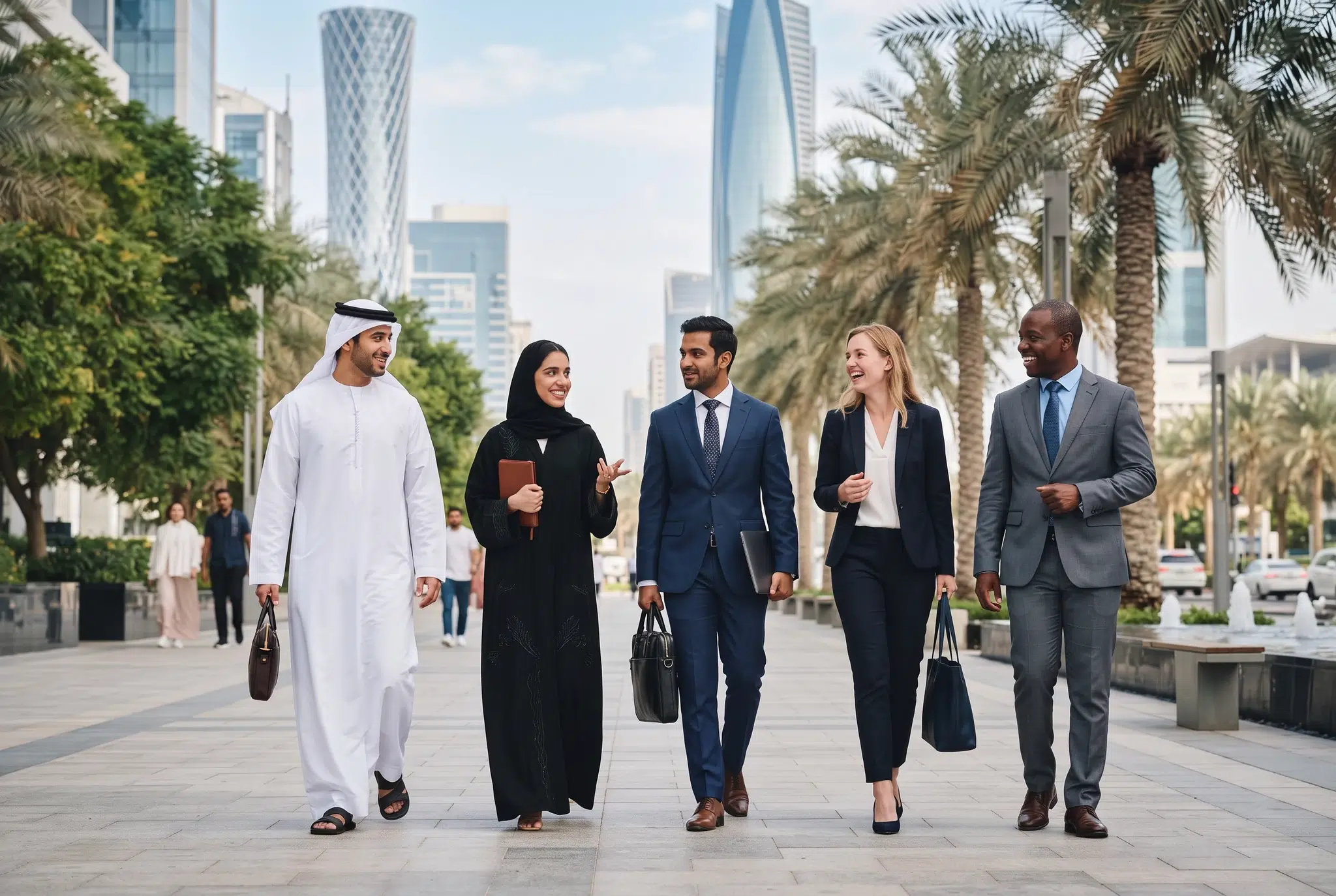 Opexor international team walking through a Gulf business district
